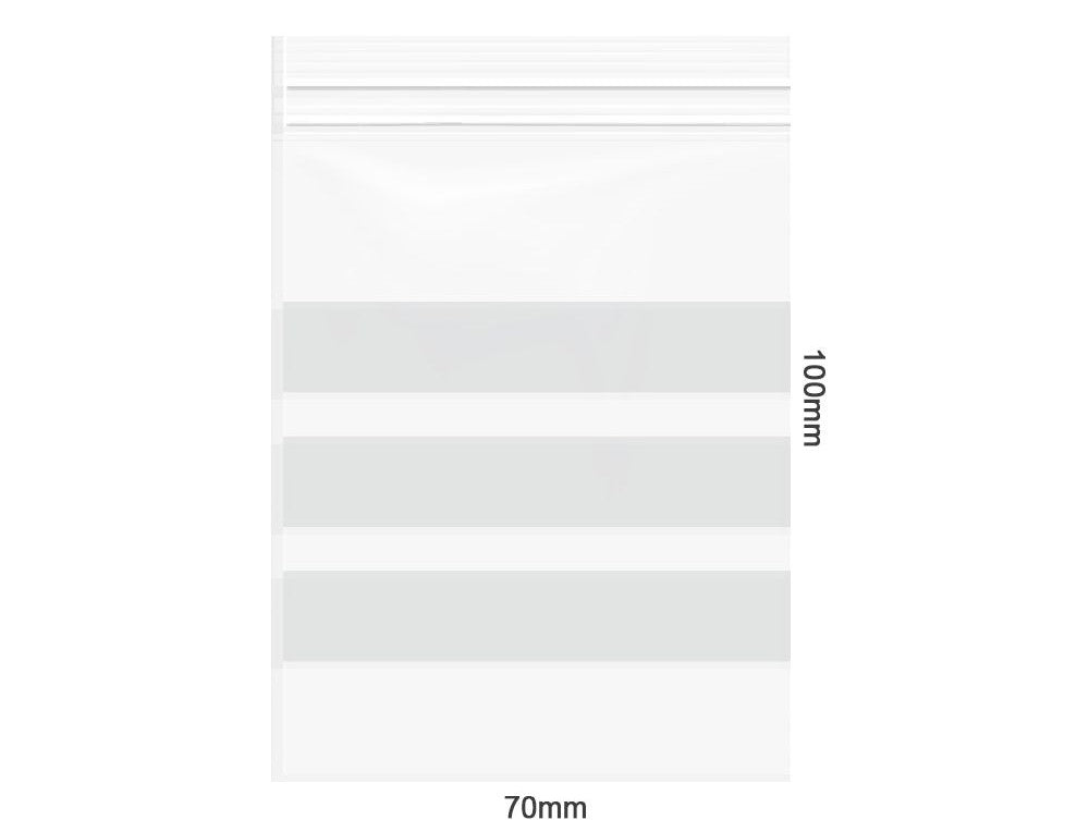 Amsterdam | Zipper Bags 70mm x 100mm 70µ (MU) Clear with 3 x writable labels