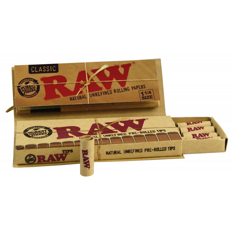 RAW CONNOISSEUR 1 1/4 + PREROLLED TIPS