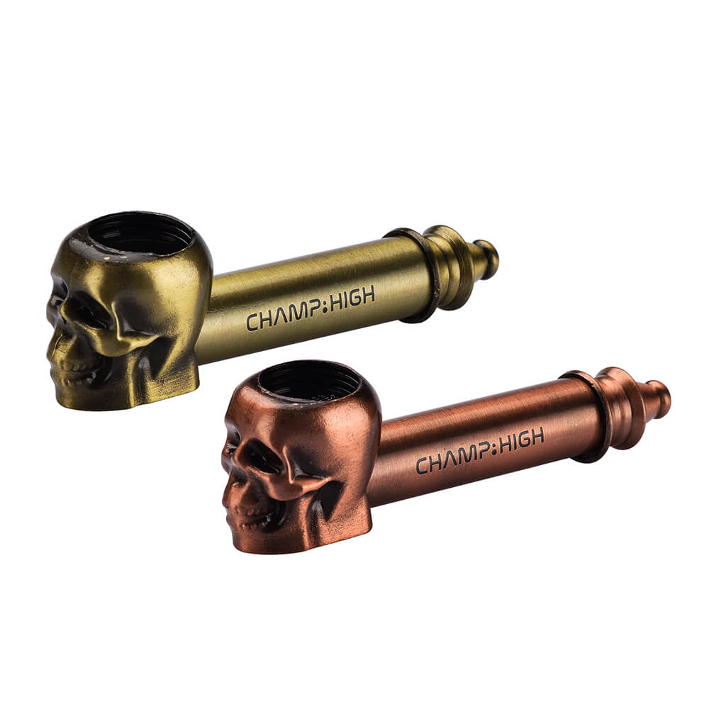Champ High Metal Skull Pipe Gold + Bronze